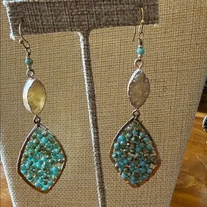 Park Lane Turquoise Cluster Dangle Earrings with Gold Accents